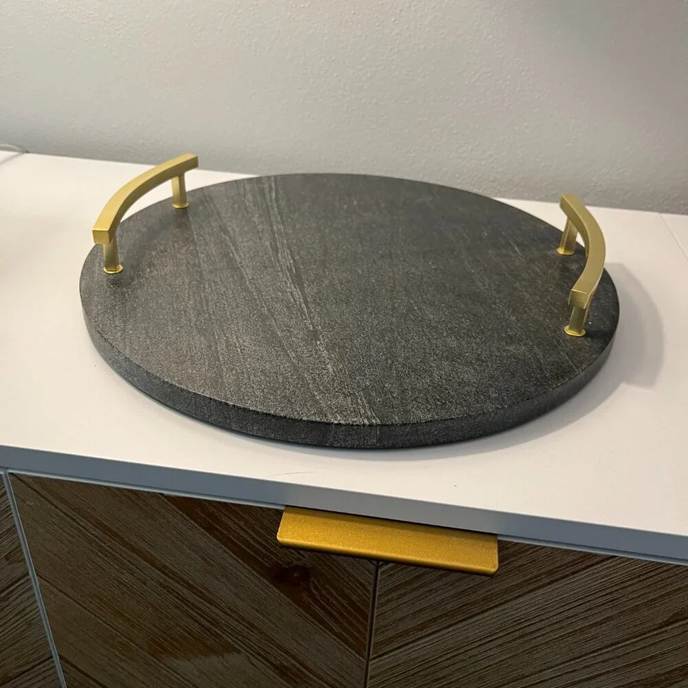 West Elm - Marble & Brass Round Cheese Board - Marble Midnight Finish